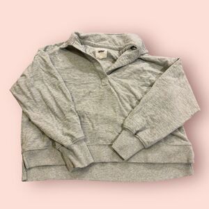 Aerie Cropped Sweater Womens Medium Gray Heather Knit Long Sleeve High Low Slit